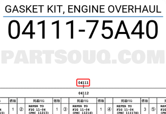 Toyota 0411175A40 GASKET KIT, ENGINE OVERHAUL