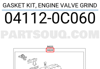 Toyota 041120C060 GASKET KIT, ENGINE VALVE GRIND