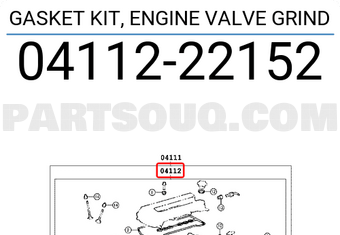 Toyota 0411222152 GASKET KIT, ENGINE VALVE GRIND