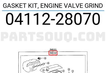 Toyota 0411228070 GASKET KIT, ENGINE VALVE GRIND