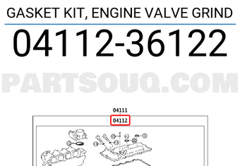 Toyota 0411236122 GASKET KIT, ENGINE VALVE GRIND