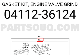 Toyota 0411236124 GASKET KIT, ENGINE VALVE GRIND