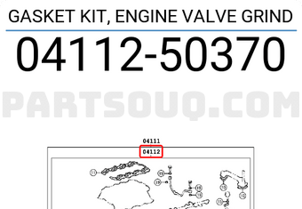 Toyota 0411250370 GASKET KIT, ENGINE VALVE GRIND