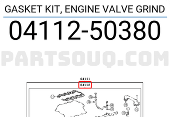 Toyota 0411250380 GASKET KIT, ENGINE VALVE GRIND