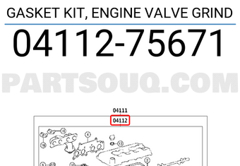 Toyota 0411275671 GASKET KIT, ENGINE VALVE GRIND