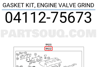 Toyota 0411275673 GASKET KIT, ENGINE VALVE GRIND