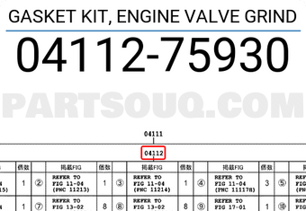 Toyota 0411275930 GASKET KIT, ENGINE VALVE GRIND