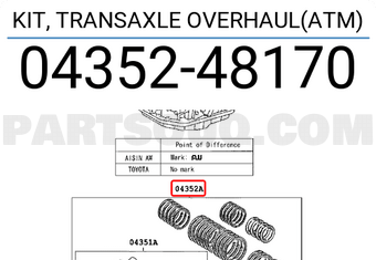 Toyota 0435248170 KIT, TRANSAXLE OVERHAUL(ATM)