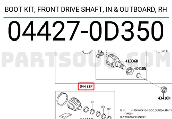 Toyota 044270D350 BOOT KIT, FRONT DRIVE SHAFT, IN & OUTBOARD, RH