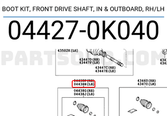 Toyota 044270K040 BOOT KIT, FRONT DRIVE SHAFT, IN & OUTBOARD, RH/LH