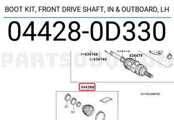 Toyota 044280D330 BOOT KIT, FRONT DRIVE SHAFT, IN & OUTBOARD, LH