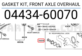Toyota 0443460070 GASKET KIT, FRONT AXLE OVERHAUL