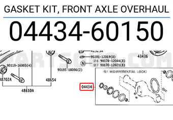 Toyota 0443460150 GASKET KIT, FRONT AXLE OVERHAUL