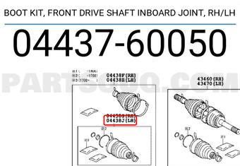 Toyota 0443760050 BOOT KIT, FRONT DRIVE SHAFT INBOARD JOINT, RH/LH