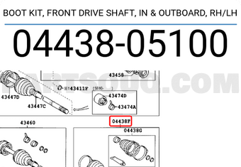 Toyota 0443805100 BOOT KIT, FRONT DRIVE SHAFT, IN & OUTBOARD, RH/LH