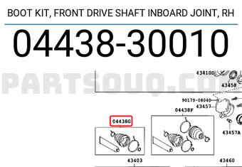 Toyota 0443830010 BOOT KIT, FRONT DRIVE SHAFT INBOARD JOINT, RH
