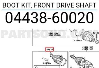 Toyota 0443860020 BOOT KIT, FRONT DRIVE SHAFT