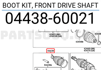 Toyota 0443860021 BOOT KIT, FRONT DRIVE SHAFT