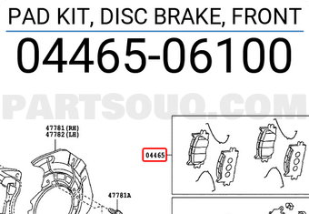 Toyota 0446506100 PAD KIT, DISC BRAKE, FRONT