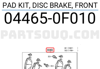 Toyota 044650F010 PAD KIT, DISC BRAKE, FRONT