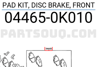 Toyota 044650K010 PAD KIT, DISC BRAKE, FRONT