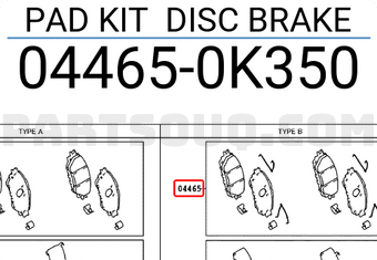 Toyota 044650K350 PAD KIT DISC BRAKE