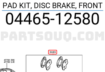 Toyota 0446512580 PAD KIT, DISC BRAKE, FRONT