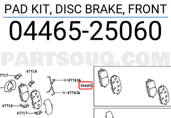 Toyota 0446525060 PAD KIT, DISC BRAKE, FRONT