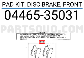 Toyota 0446535031 PAD KIT, DISC BRAKE, FRONT