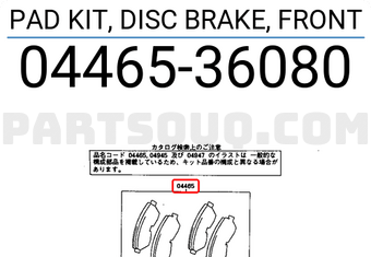 Toyota 0446536080 PAD KIT, DISC BRAKE, FRONT