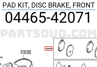 Toyota 0446542071 PAD KIT, DISC BRAKE, FRONT