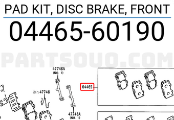 Toyota 0446560190 PAD KIT, DISC BRAKE, FRONT
