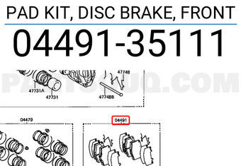Toyota 0449135111 PAD KIT, DISC BRAKE, FRONT