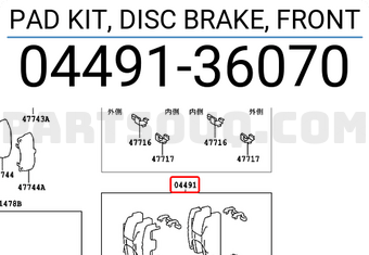 Toyota 0449136070 PAD KIT, DISC BRAKE, FRONT