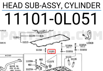 Toyota 111010L051 HEAD SUB-ASSY, CYLINDER