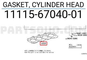 Toyota 111156704001 GASKET, CYLINDER HEAD
