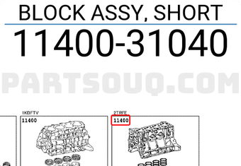 Toyota 1140031040 BLOCK ASSY, SHORT