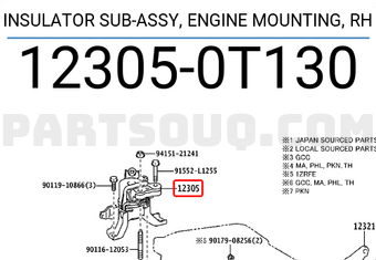 Toyota 123050T130 INSULATOR SUB-ASSY, ENGINE MOUNTING, RH