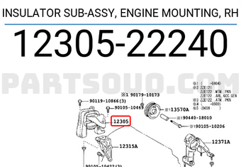 Toyota 1230522240 INSULATOR SUB-ASSY, ENGINE MOUNTING, RH