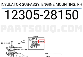 Toyota 1230528150 INSULATOR SUB-ASSY, ENGINE MOUNTING, RH
