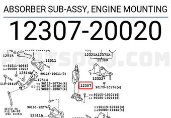 Toyota 1230720020 ABSORBER SUB-ASSY, ENGINE MOUNTING