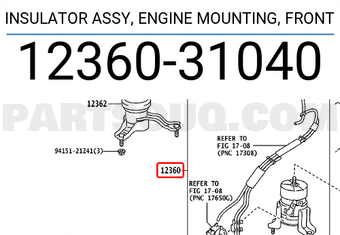 Toyota 1236031040 INSULATOR ASSY, ENGINE MOUNTING, FRONT