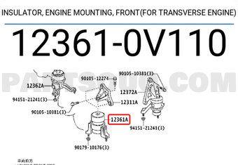 Toyota 123610V110 INSULATOR, ENGINE MOUNTING, FRONT(FOR TRANSVERSE ENGINE)