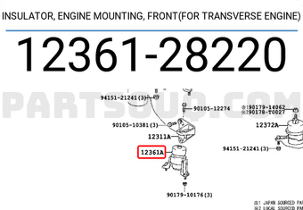 Toyota 1236128220 INSULATOR, ENGINE MOUNTING, FRONT(FOR TRANSVERSE ENGINE)