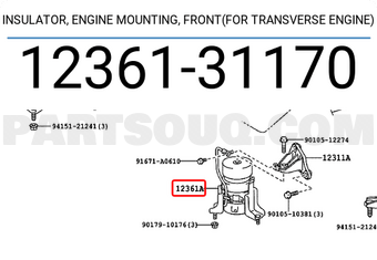 Toyota 1236131170 INSULATOR, ENGINE MOUNTING, FRONT(FOR TRANSVERSE ENGINE)