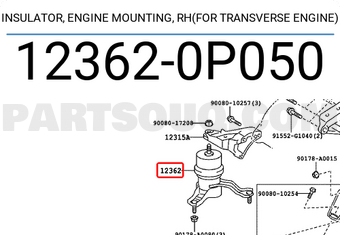 Toyota 123620P050 INSULATOR, ENGINE MOUNTING, RH(FOR TRANSVERSE ENGINE)