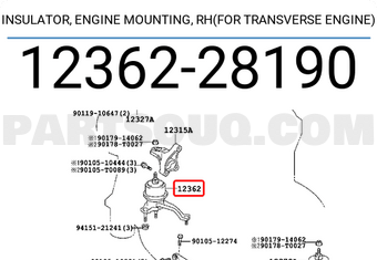 Toyota 1236228190 INSULATOR, ENGINE MOUNTING, RH(FOR TRANSVERSE ENGINE)