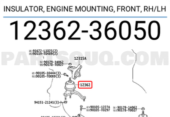 Toyota 1236236050 INSULATOR, ENGINE MOUNTING, FRONT, RH/LH