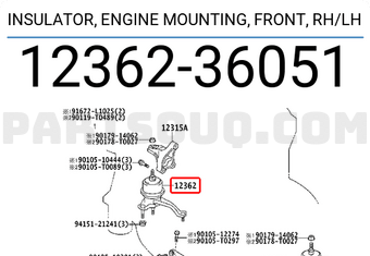 Toyota 1236236051 INSULATOR, ENGINE MOUNTING, FRONT, RH/LH