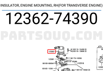 Toyota 1236274390 INSULATOR, ENGINE MOUNTING, RH(FOR TRANSVERSE ENGINE)